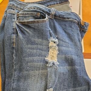 Distressed Blue Denim Crop Jeans